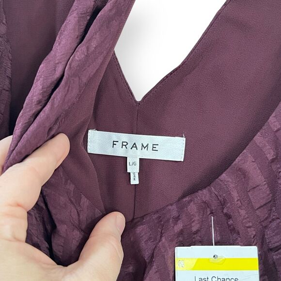 Frame Draped Textured Silk Halter Top Blouse in Cabernet Purple Size L Large NWT - Picture 4 of 9